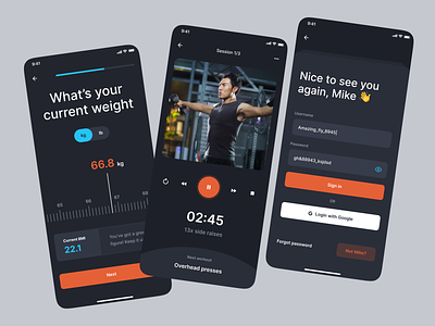 Fitness Mobile App app appdesign darkdesign darkui fitness app fitnessappdesign fitnessmobileapp mobile ui uidesign user experience user interface ux uxdesign workout application