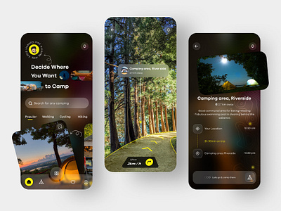 Virtual Adventure App adventure app ar camp color colorfull cool design direction app maps metaverse mobile app mountaint navigation river trends ui uiux vacation vr vr app