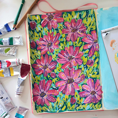 Floral Pattern art drawing flowers gouache hand drawn illustration painting pattern design sketchbook