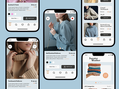 Sweater Weather app blue branding cozy design knitwear mobileapp product productdesign sweater ui ux winter