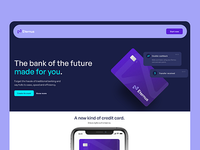 Bank Eternus - Landing page animation bank bank website brand branding digital product interface landing page product design purple startup ui design webflow