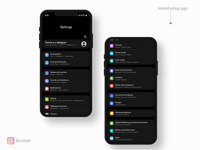 Android Settings page android settings android settings page design mobile settings page mobile settings ui mobile ui settings settings design settings page ui design