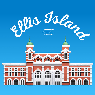 Ellis Island flat 3d 3d architecture blender building chidrensillustration ellisisland illustration juvenile kids playdoh stylized