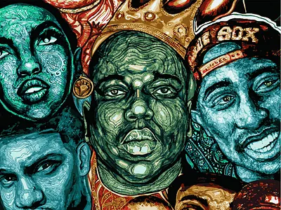 History of Rap - Part 1 2 pac 2 pac 90s rap biggie biggie smalls design digital art digital illustration digital painting fugees illustration lauryn hill music nas notorious b.i.g. portrait rap rap music tupac