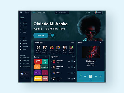 Music Web App Home Screen app dark theme design music app music player ui ui design user interface ux web app