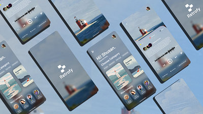 Aesthetic Music Player UI/UX Design called Retrofy app design appui audio player design figma graphic design listen music minimalist app ui mobile app modern app music player music player app music ui protype responsive app ui ui app ui design ui ux youtube