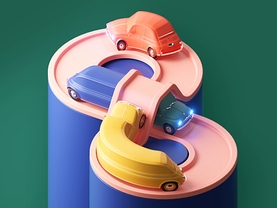 Worms cars - 3D Loop 3d animation branding c4d cars cheerful circuit colorful drive gif green illustration logo loop map motion motion graphics pink race toys