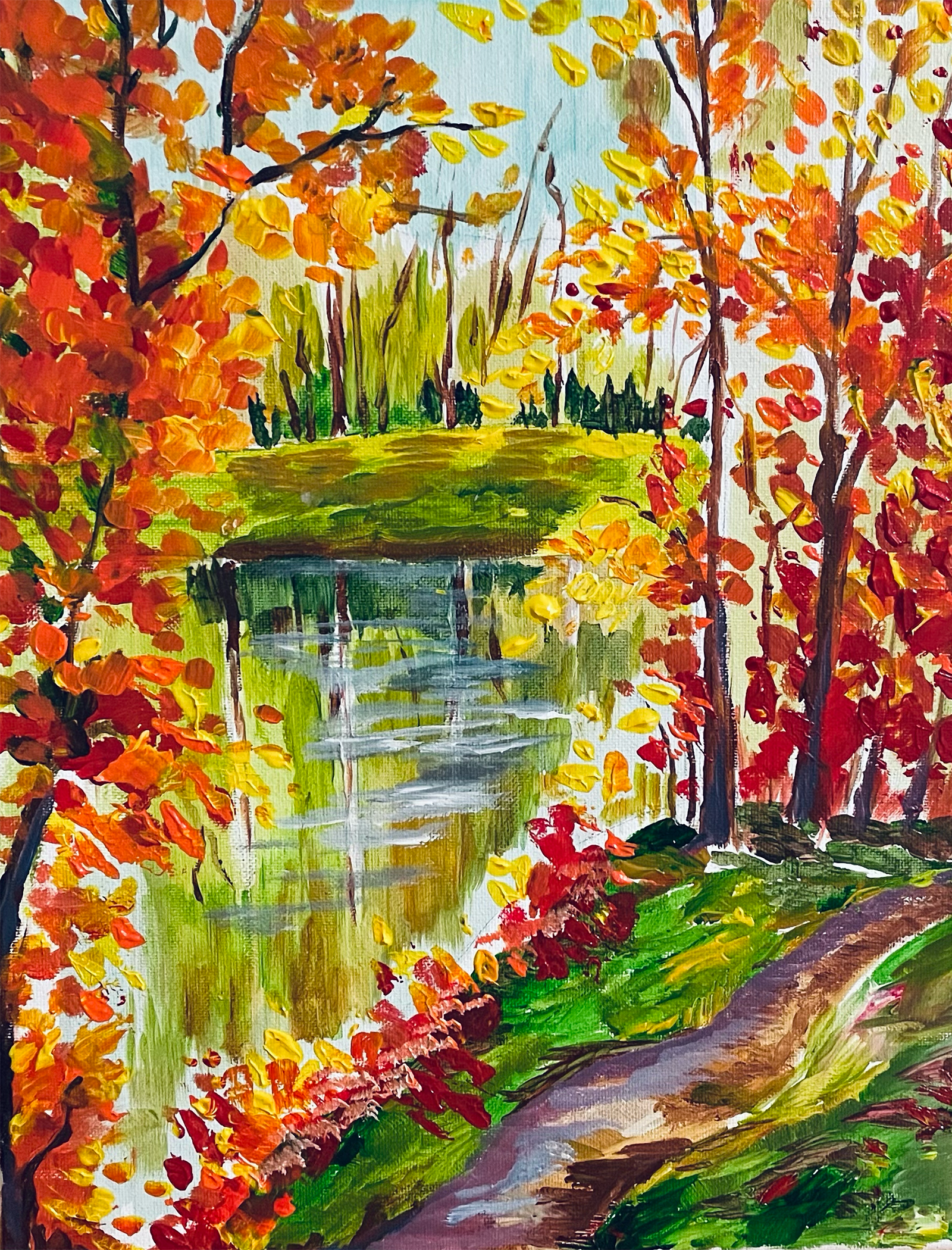 Autumn acrylic autumn fall leaves nature painting season