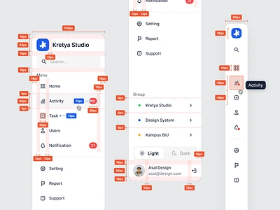 Sidebar Navigation - w/Spacing System 4px components dashboard design system figma information kretya left menu multi nav nav navigation navigation bar side bar side menu side nav sidebar spacing spacing system systematic design top bar