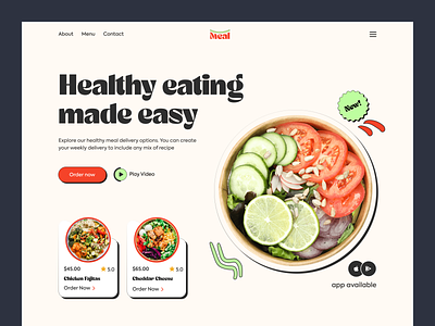 Meal-Restaurant Website Design UI cooking delivery design eating ecommerce food food delivery service foodie interface landing page meal minimal pizza product restaurant trend 2023 ui uiux webdesign website