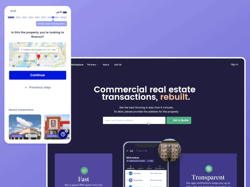 Lev Onboarding flow desktop mobile onboarding real state wizard