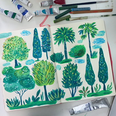 Sketchbook practice art children book drawing gouache hand drawn illustration nature painting sketchbook trees
