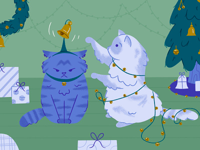 Christmas Cats annoyed bells cats christmas curious design grumpy cat holiday illustration jingle bells kitties playful cat procreate stylized