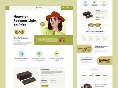 Landshop - Sunglass Product Website Landing Page branding colorful devignedge dribbble best shot ecommerce eyewear fashion website glasses header home page landing page mhmanik02 sunglass sunglasses trendy ui uidesign ux web header website