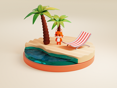 // Fox - on a Beach 3d