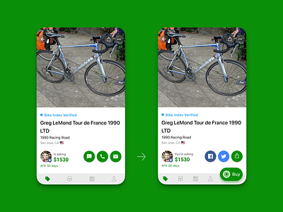 Sprocket iOS Prominent Share Buttons Exploration bicycle bike buy contact discarded email exploration fab facebook ios iteration marketing promotion share sharing sms sprocket twitter ui ux