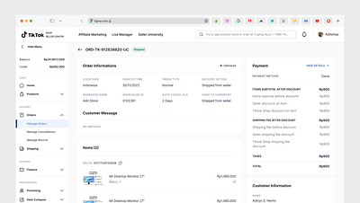 Dashboard - Order branding clean dashboard design details flat graphic design invoice order payment product design seller tiktok tokopedia ui ux ux design vector web design