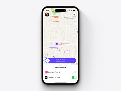 Mystro App Concept For iOS buttons dailyui interface ios map minimal mystro profile purple toggle uber ui ux