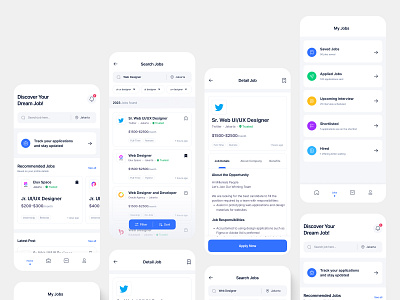 Jobio: Job Finder App app design career clean employee hiring job job application job board job finder job listing job portal job search minimal mobile app mobile app design online job popular shot recruitment vacancy work