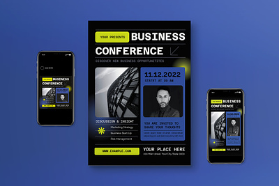 Black Modern Design Business Flyer Set agency black business business conference business flyer company conference conference event corporate graphicook graphicook studio modern modern style print template