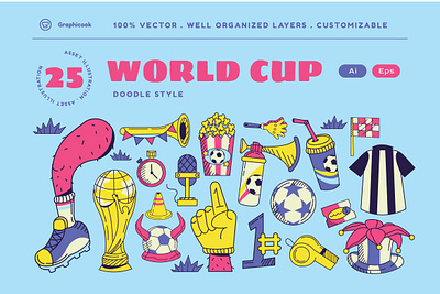 Blue Doodle Style World Cup Illustration ball football graphicook graphicook studio keeper landing page soccer sport world cup world cup goal.