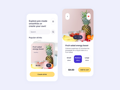 Smoothie App app app design clean colors design figma ui ui design