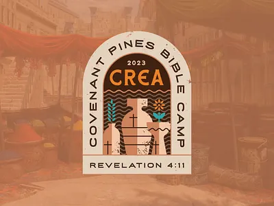 Covenant Pines Bible Camp 2023 - Crea ancient badge bible branding camp clay creation creative cross design graphic design illustration lockup logo malley design pottery revelation shield vector