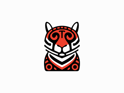 Tribal Tiger Logo abstract animal branding design emblem feline geometric icon identity illustration logo mark mascot orange sports symbol tiger tribal vector wild cat
