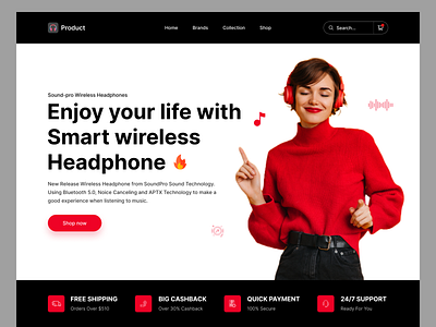 E-commerce - Headphone UI Design buy e commerce headphone homepage interface landingpage shop sound ui ux design web design website design