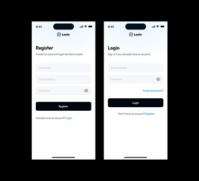 Authentication Screens for Loate app app authenticatio design figma login register signup ui design