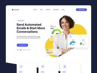 Quickmail - A/B Testing app branding clean colorful creative design illustration landing logo marketing minimal minimalistic mobile page typography ui web website white
