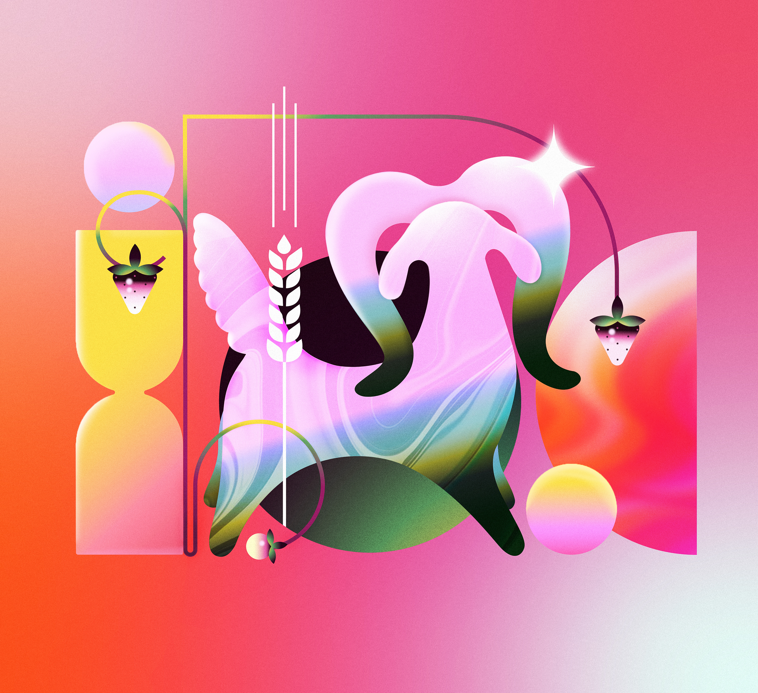 Ram and strawberries 🍓 composition geometric gradient illustration pink shapes texture ukraine