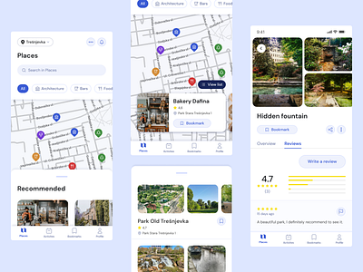 wander activites app blue category design events hidden places maps mobile app nature neighborhood park pin places recommended reviews ui ux