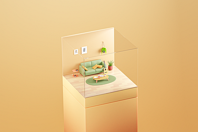 Boxed Living Room 3d blender illustration