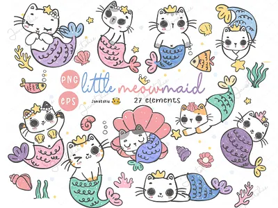 Rainbow Meowmaid cartoon cat catmaid character design cute cat doodle drawing kawaii cat kawaii drawing mermaid cat