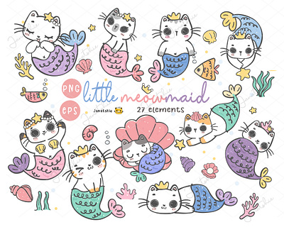 Rainbow Meowmaid cartoon cat catmaid character design cute cat doodle drawing kawaii cat kawaii drawing mermaid cat