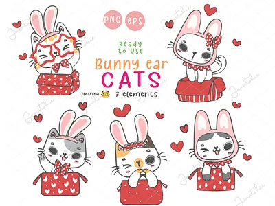 Bunny cat bunny cat cat character design cute cat doodle flat vector funny kitten happy cat kawaii cartoon kawaii cat rabbit ears