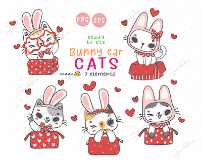 Bunny cat bunny cat cat character design cute cat doodle flat vector funny kitten happy cat kawaii cartoon kawaii cat rabbit ears
