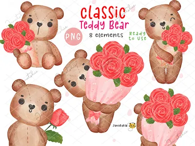 Classic Teddy Bear for Valentine bear watercolor character classic valentine illustration romantic bear sweet animal teddy bear valentine valentines day watercolor