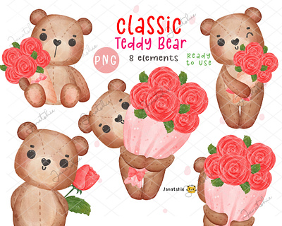 Classic Teddy Bear for Valentine bear watercolor character classic valentine illustration romantic bear sweet animal teddy bear valentine valentines day watercolor