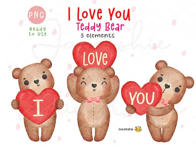 I LOVE YOU Teddy bear watercolour bear character design cute bear doodle i love you illustration love romantic teddy watercolour valentine watercolor woodland