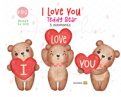 I LOVE YOU Teddy bear watercolour bear character design cute bear doodle i love you illustration love romantic teddy watercolour valentine watercolor woodland
