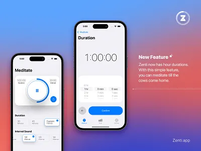 Zenti Feature Update app design ios app ios design meditation swiftui timer ui design
