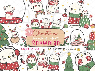 Christmas Polka dot Snowman character christmas cute cartoon doodle drawing festive kawaii cartoon kawaii christmas polka dot snowman