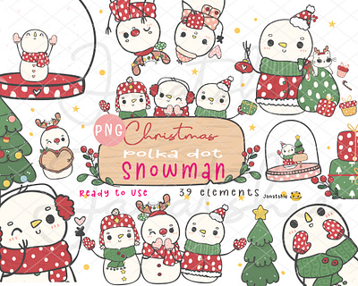 Christmas Polka dot Snowman character christmas cute cartoon doodle drawing festive kawaii cartoon kawaii christmas polka dot snowman