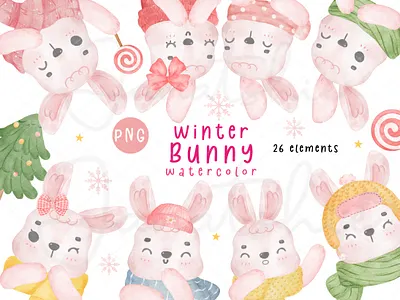Winter Bunny Watercolour bunny watercolour character design cute rabbit illustration kawaii animal kawaii bunny kid watercolor scarf winter