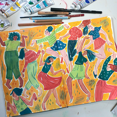 Dancing art dance dancer drawing gouache hand drawn illustration painting people drawing sketchbook