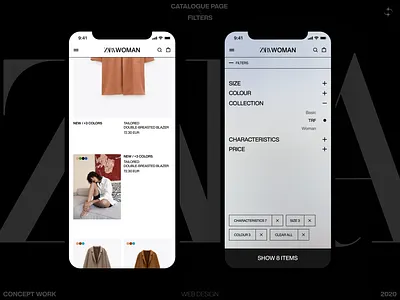 ZARA Shop catalogue ecommerce filters grid mobile shop webpage woman zara