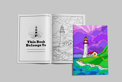 Custom Lighthouse Coloring Page book cover coloring book coloring book for kids coloring page coloring page design kdp coloring book lighthouse coloring book