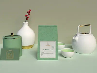 Green Tea Label - 3d mockup bag brandidentity branding label design logo packaging packagingdesign tea tealabel